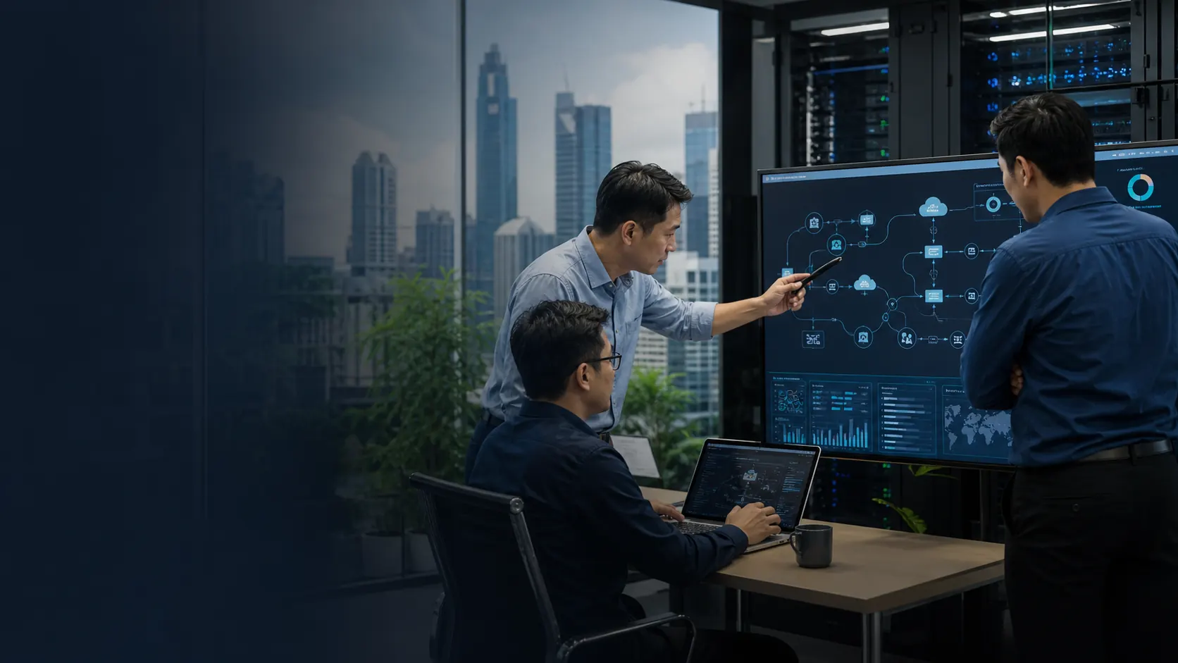 Consultants reviewing business workflow automation plans